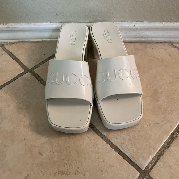 Rubber Gucci Logo Womens Platform 20/60mm Slide Sandals Mystic White - Picture 5 of 5